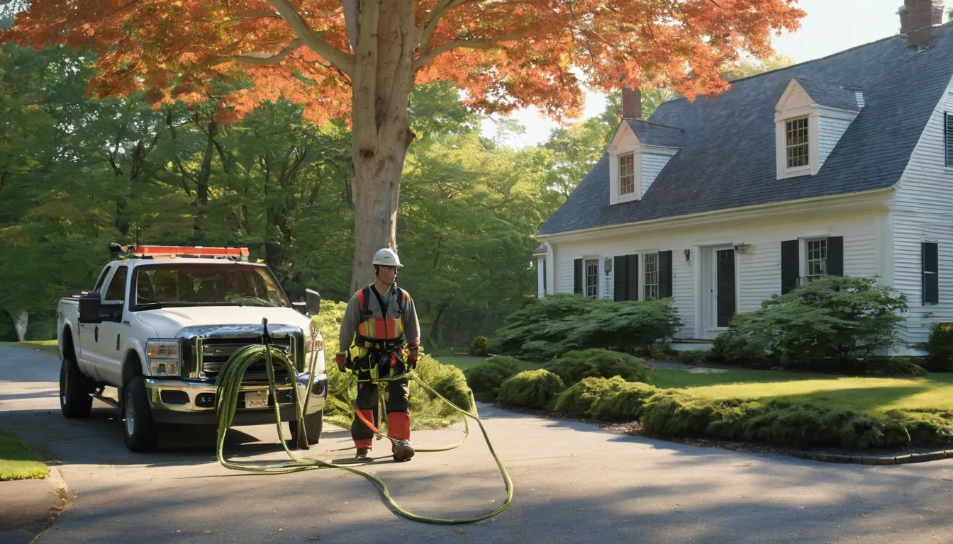 A local tree removal provider cutting a large tree near a house in Hopatcong
